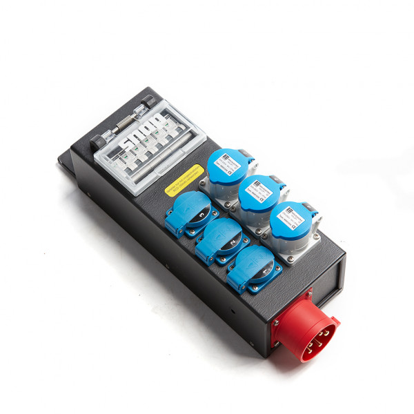 CEE Stromverteiler, 32A/400V auf 3x CEE16A/230V 3Pol und 3x Schuko